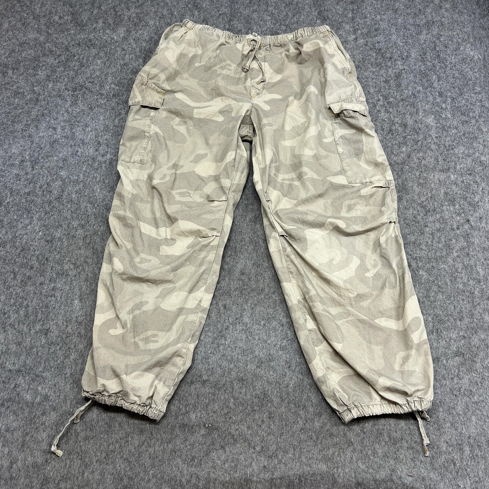 Pilcro Pants Womens L Beige Camo Cargo Elastic Waist Drawstring Cuffed Utility